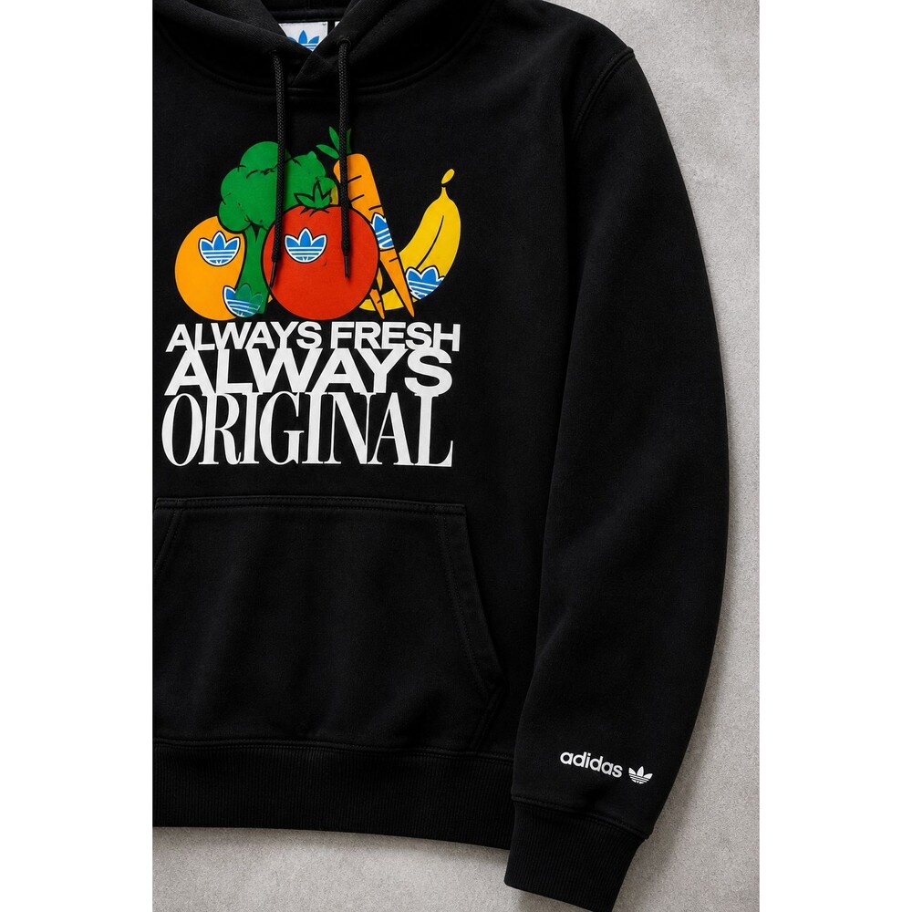ADIDAS ALWAYS ORIGINAL HOODIE M BLACK TREFOIL FRUIT GRAPHIC RARE - Picture 4 of 8